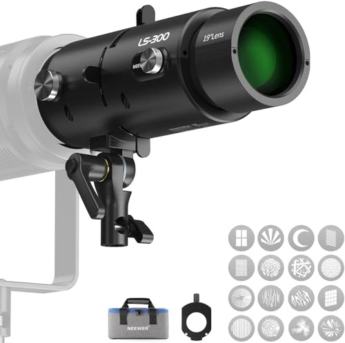 NEEWER LS-300 Spotlight Optical Snoot for 300W Bowens Mount LED Video Lights with 16x Gobo 19° Projection Lens 98% Light Transmittance Geometric Shaper for Creative Photography & Enhanced Illuminance