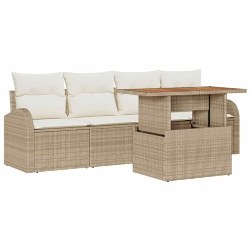 vidaXL Garten-Sofa-Set mit Speicher 5 pcs Beige Poly Rattan, Garten-Sofa-Set, moderner modularer Stil, UV-beständige Materialien, Lounge-Möbel für Coole Höhlen