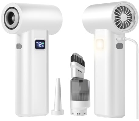 iHoomTech Portable Handheld Mini Turbo Fan with Air Duster and LED Light - USB Rechargeable Personal Fan, 3000mAh Battery, 6-Speed Adjustable, Type-C Charging, Small Travel Desk Fan - White