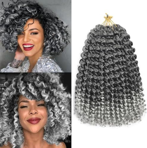 Jamaican Bounce Crochet Hair 8 Inch 16 Roots 5 Packs Short GoGo Curly Crochet Braids Jumpy Wand Curl Crochet Hair Extension For Black Women (TGrey#, 8inch)