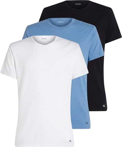 Calvin Klein Herren 3er Pack T-Shirts Kurzarm Crew Neck Basic, Mehrfarbig (Black W Blue Descent Emb/Blue Desce), XL