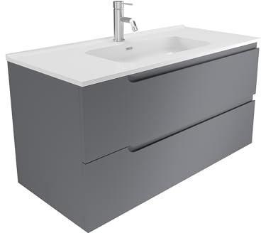 Mobile Bagno Sospeso 100 cm 2 Cassetti Grigio Opaco Con Lavabo Mod. Ardenne