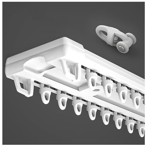Vorhangschiene Set 2-läufig, Gardinenstange, Alu-Vorhangschiene, Gardinenschiene Aluminium, Vorhangstange, Vorgebohrt, Komplettes Zubehör Und Röllchen(White,2.5m)