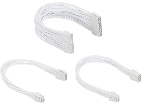 PATIKIL Power Supply Extension Cable Kit 30cm 18AWG, 1 Set ATX 24-P+8-P+PCI-E 8-P(4+4) PSU Cable Extension Sleeved Kit for PSU to Motherboard GPU, White