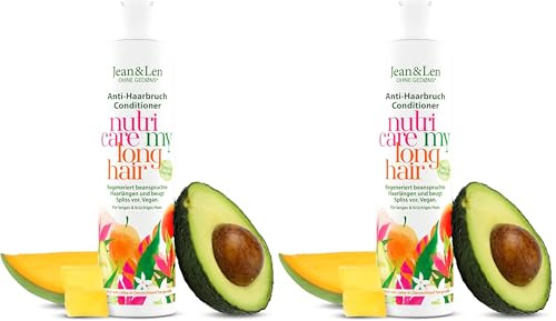 Jean & Len Conditioner Nutri Care Mango & Avocado, für langes & geschädigtes Haar, wirkt Haarbruch entgegen, verbessert das Feuchthaltevermögen, ohne Parabene & Silikone, vegan, 300 ml (Packung mit 2)