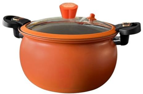 QOXEZY Autocuiseur anti-adhésif pour un usage domestique | Casserole à soupe micro-pression de 5 L avec couvercle | Cuiseur à ragoût efficace pour soupes, haricots et céréales | Vert/orange (orange, 8