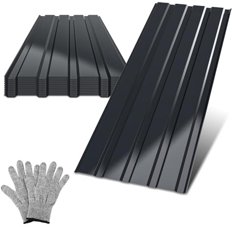 Hebitod 12 Stück Profilblech Trapezblech, 129cm x 46cm, 7 m² Wellplatten Dachplatten, Wetterfest, Rostresistent, Verzinkter Stahl 0,25mm, inkl. Montagehandschuhe, Anthrazit
