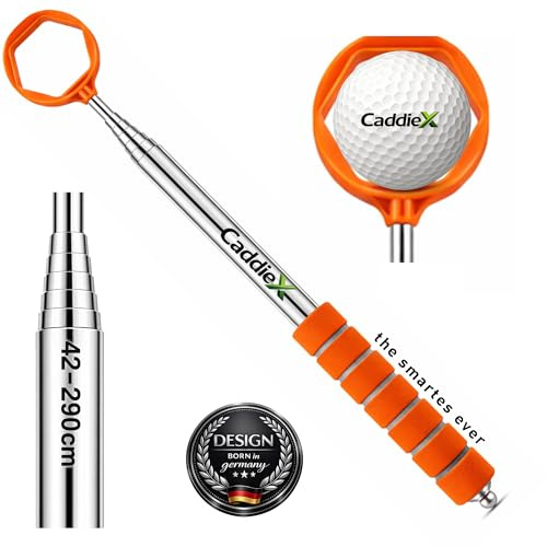 CaddieX Golf Ballrückholer Edelstahl 42–290 cm – Teleskop Golfangel mit 6-Kant Greifsystem – Ausziehbare Golfball Angel – Golf Ball Retriever – Golf Zubehör
