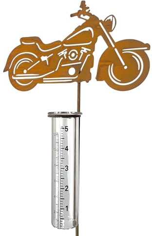 dio only for you Gartenstecker Motorrad/Chopper mit Regenmesser – 108cm – Roststecker Gartendekoration für Motorrad-Fans – Rostbraun