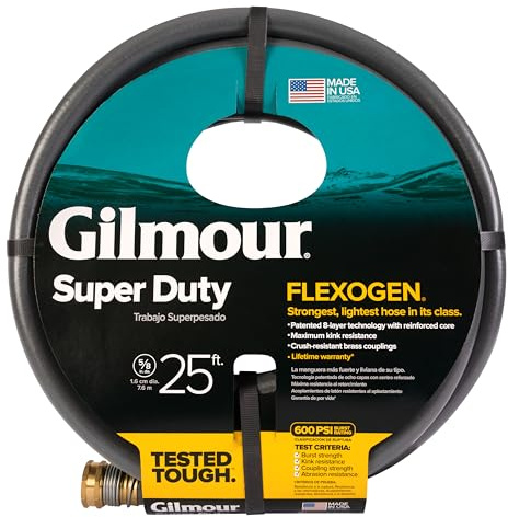 Gilmour Flexogen 5/8 in x 25 ft Garden Hose, Heavy Duty Water Hose, Flexible and Kink Resistant Outdoor Hose