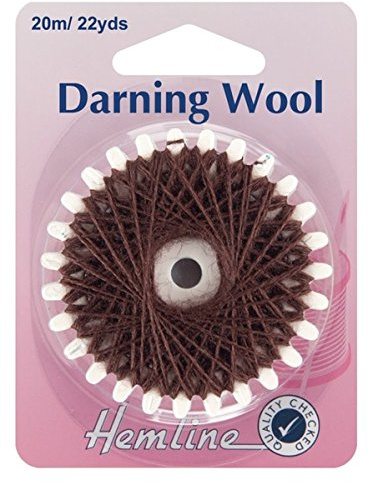 Hemline Darning Wool 20m – Brown, Durable Yarn for Sock and Pullovers Repairs. Needle Work and Clothing Maintenance 30% Natural Wool, 70% Polyester Acrylic Washable