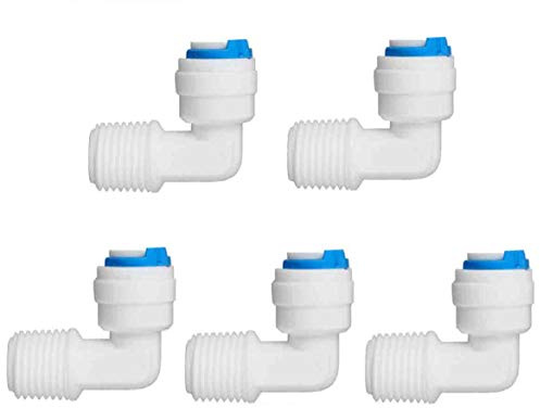 Realgoal 1/4 Push Fit Tube x1/4 Male Thread Elbow Quick Connector Tube Fittings for RO Water Reverse Osmosis Pure Filter System(Pack of 5)