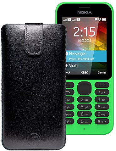 Original Favory Etui Tasche für Nokia 216 | 216 Dual SIM Leder Etui Handytasche Ledertasche Schutzhülle Case Hülle Lasche mit Rückzugfunktion* in Schwarz