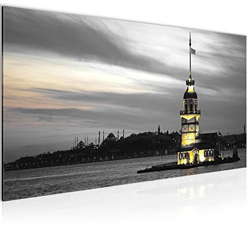 Runa Art Wandbild Istanbul Türkei 1 Teilig 100 x 40 cm Modern Bild auf Vlies Leinwand Leuchtturm Wohnzimmer Schlafzimmer Schwarz Weiss 604112c
