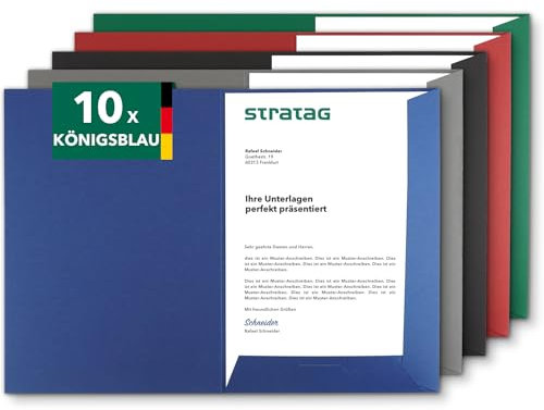Präsentationsmappe A4 in Königsblau (10 Stück) - sehr stabiler 350 g/m² Naturkarton - direkt vom Hersteller STRATAG - vielseitig einsetzbar für Ihre Angebote, Exposés, Projekte oder Geschäftsberichte
