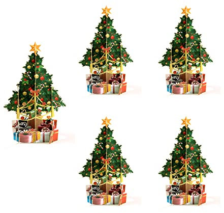 Papier Spiritz Weihnachtskarte Pop Up Weihnachten Card Set of 5 Geburtstagskarte Kinder Winter Season Feiertagskarte (Kleiner Weihnachtsbaum)