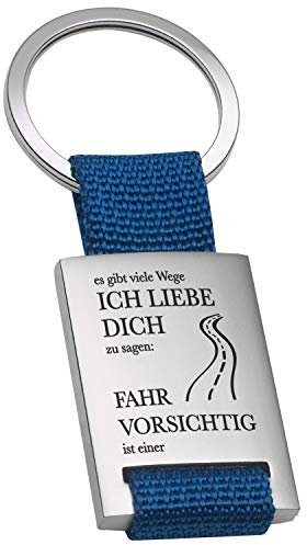Geschenke 24 Schlüsselanhänger mit Gravur I Fahr vorsichtig I Blau I Schutzengel Auto für eine gute Fahrt I Geschenk zum bestandenen Führerschein I Autoschlüsselanhänger Männer Partner Tochter