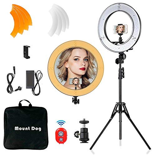 MOUNTDOG 18 Ring Light Kit 55W Bluetooth LED Ringlight Lighting with Tripod Stand Dimmable 3200K/5500K Youtube Circle Lighting Ringlights for Makeup Video Photography Blogging Portrait