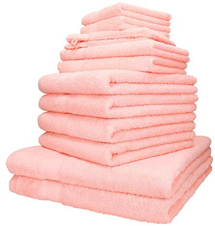 Betz 12-TLG. Handtuch-Set Palermo 100% Baumwolle 2 Liegetücher 4 Handtücher 2 Gästetücher 2 Seiftücher 2 Waschhandschuhe Farbe apricot