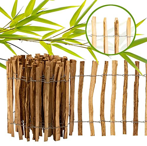 BooGardi imprägnierter Staketenzaun · 12 Größen · 100cm hoch · 5m lang · Lattenabstand 7-9cm · Kastanienzaun aus Haselnuss · Gartenzaun Holz · Jägerzaun Holzzaun