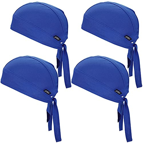 Schweißableitender Doo Rag Kühlender Tau Rag Helm Liner Hut Groß Motorrad Kopf Wrap Bandana Skull Caps für Männer und Frauen, Blau, 4 Stück