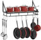 XEMQENER Wall Hanging Pan Pot Rack with 10pcs Removable Hooks, Wall Shelf with Towel Bar, Kitchen Bathroom Utensils Organizer, Hanging Shelving (60 * 24 * 25cm)