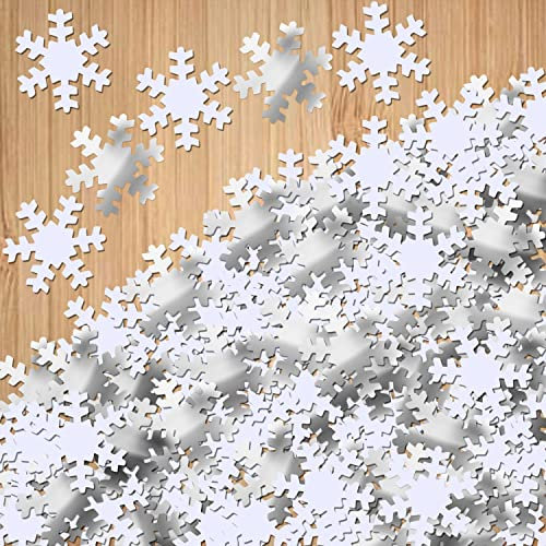 HOWAF 1500 Piezas Confeti de Copos de Nieve Navideño Confeti de Mesa Copo de Nieve PVC de Navidad Confeti de Mesa Plata Blanco Decoración de Fiesta de Navidad para Invierno Boda Cumpleaños
