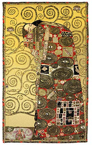Belgian Tapestries gewebter Wandbehang Gobelin Die Erfüllung nach Gustav Klimt 75 x 45cm