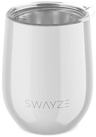 2 Pack Wine Tumbler, Reusable Coffe Mug with Lid, Insulated Travel Cup Thermal Mug Wine Glass, Stainless Steel Eco Friendly, Hot and Cold (White)