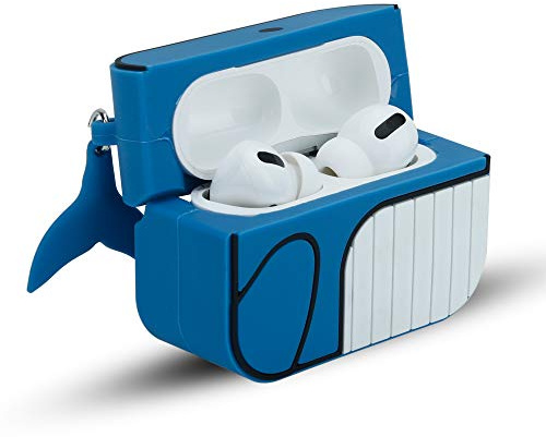 Cadorabo Hülle kompatibel mit Apple AirPod PRO 2 - Design Blue Whale - Tragbare Silikon Kopfhörer Schutzhülle 3D Case Schlüsselanhänger