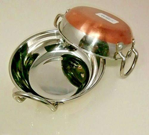 Vintage Gourmet ® Authentic Copper Base Stainless Steel Balti Karahi Indian Curry Serving Dishes 15cm Diameter with Riveted Handles, Curry Night (2)