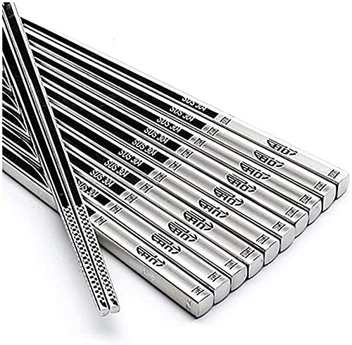 ZHANGDONG Palillos Chinos Palillos japoneses Palillos Sushi Acero Inoxidable 5 Pares de Palillos de Acero Inoxidable, Palillos Reutilizables, para arroz con Fideos de Sushi, 23 cm. para el hogar