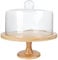 Cabilock Wooden Cake Stand with Glass Dome Footed Cake Plate Server with Clear Cloche Cupcake Display Case Dessert Platter Tray for Cheese Pastries