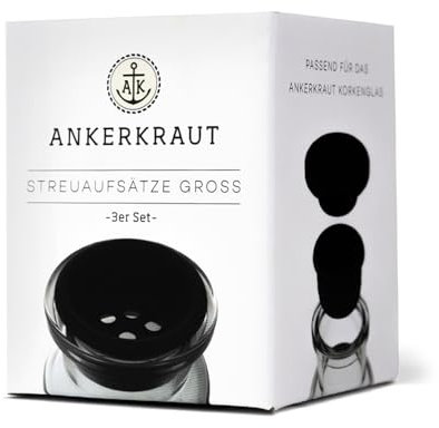 Ankerkraut Streueraufsätze für Korkengläser zum einfachen Dosieren, 3-er Set groß, 6 mm Lochgröße