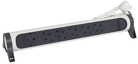 LEGRAND, Drehbare Steckdosenleiste, 6-fach Steckdose, Mehrfachsteckdose, MCB Überlastungsschutz, LED-Ein/Aus-Schalter, 1,5m Kabel, Ultraweiß/Dunkelgrau, 694526