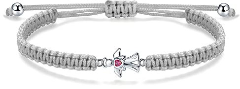 J.Endéar Schutzengel Armband für Tochter, Silber 925 Rot Zirkon Handmade Filigran Armband, Kommunion Konfirmation Geburtstag Geschenk für Mädchen Kinder Tochter Amulett, Grau