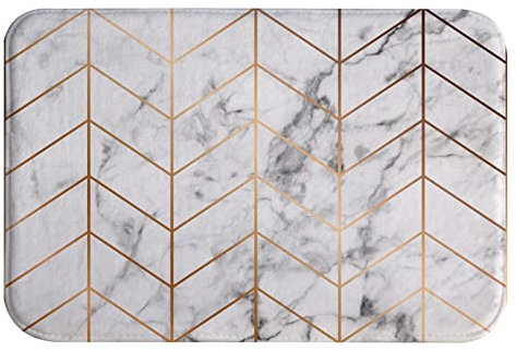 A.Monamour rutschfest Saugfähig Badematte Goldene Geometrische Linien Schwarz-Weißer Marmor Textur Hintergrund Weich Flanell Badezimmerteppich Badteppich Badvorleger Badewanne Dusche 40x60cm