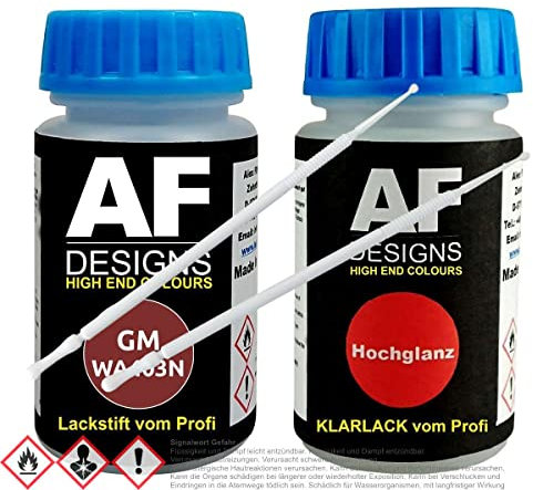 Alex Flittner Designs Für GM WA403N Rouge Flamme Metallic Lackstift Klarlack Lacktupfer Autolack Set