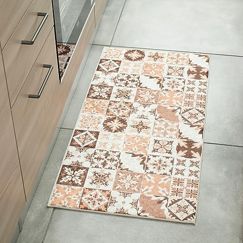 Nazar Tapis de Cuisine Lavable en Machine, Kitchen, Tapis De Passage, Tapis Salle De Bain, Tapis Couloir (757 Orange, 50x100 cm)