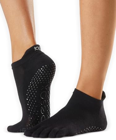 toesox Low Rise Full Toe Grip Socken - Rutschfeste Pilates-Socken für Damen und Herren, Barre & Yoga Zehensocken, rutschfeste Knöchelsocken, Tec Evolve, Small