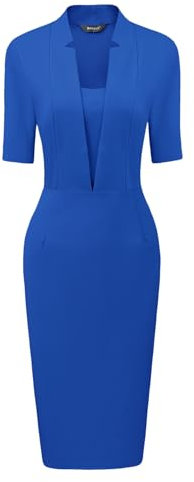 Allegra K Sheath Dress for Women's V Neck Short Sleeve Work Office Bodycon Midi Dresses Royal Blue M