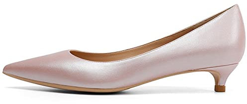 VIVIANSHOP Damen Arbeitsschuhe Flacher Mund 3 cm Niedriger Absatz Lederschuhe Damen Spitze Mode Party Abendkleid Schuhe Rosa-40EU