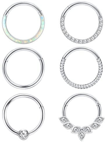 Diamday 6 Stück Nasenpiercing Ring Septum Ring Chirurgenstahl für Damen Herren Helix Tragus Nasenring Ohr Piercing Lippenringe Conch Knorpel Daith Septum Piercing Schmuck 8mm 10mm 16G 10MM