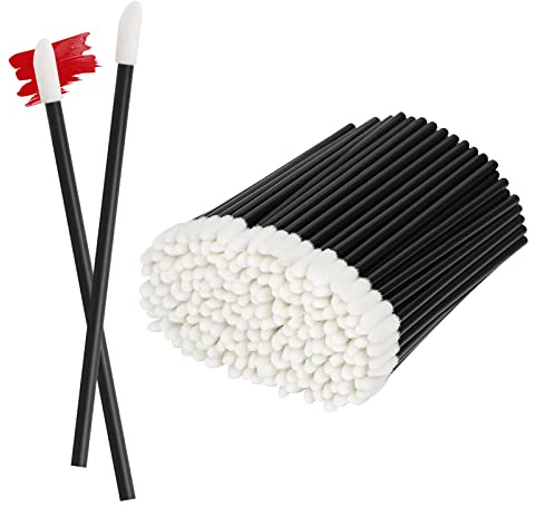 ChefBee 200PCS Lip Gloss Applicators Disposable, Lint Free Lip Brush Lipstick Applicator Wands, Beauty Tool Kits Black