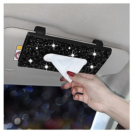 JNNJ Porta Fazzoletti Auto Bling, Bling Scatola Porta Fazzoletti con Brillantini per Auto, Cristallo Glitterato Pelle PU Parasole Auto Scatola Fazzoletti Cosmetici, Porta Fazzoletti da Donna(Nero)