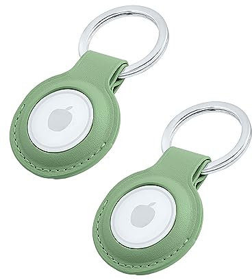 Premium Lederhülle für Apple AirTag - Vegan Leder Case mit Robusten Edelstahl Schlüsselring - Tragbare Schutzhüllen und Zubehör für AirTag Tracker - Grün 2er - il Grado