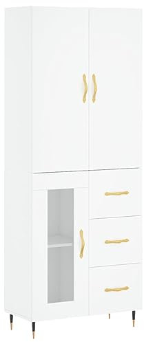 vidaXL Highboard, Sideboard mit viel Stauraum, Kommode Schrank für Wohnzimmer, Anrichte Beistellschrank Metallbeine, Modern, Weiß Holzwerkstoff