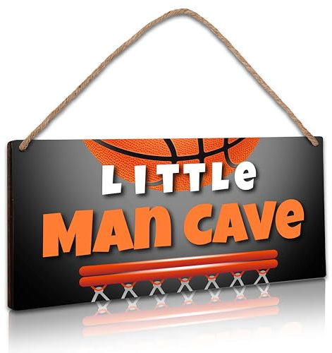 Little Man Cave, 6 * 12 Basketball Wooden Door Sign for Nursery Decor, All-Star Sports Hanging Wall Art Decor for Kids Toddler Boys Bedroom Playroom Living Room Decorations - A05