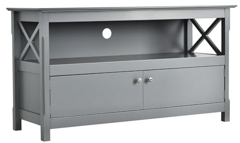 CASART Wooden TV Cabinet, 3-Tier Media Entertainment Center Modern TV Stand with Shelf & 2 Doors, Multifunctional Storage Unit TV Console Table for Living Room Bedroom Office (Grey)