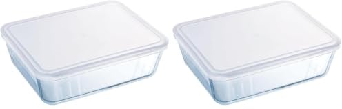 Pyrex - Cook & freeze - Plat Rectangulaire en Verre avec Couvercle Multicolore 0.80 L / 19x14 cm (Lot de 2)